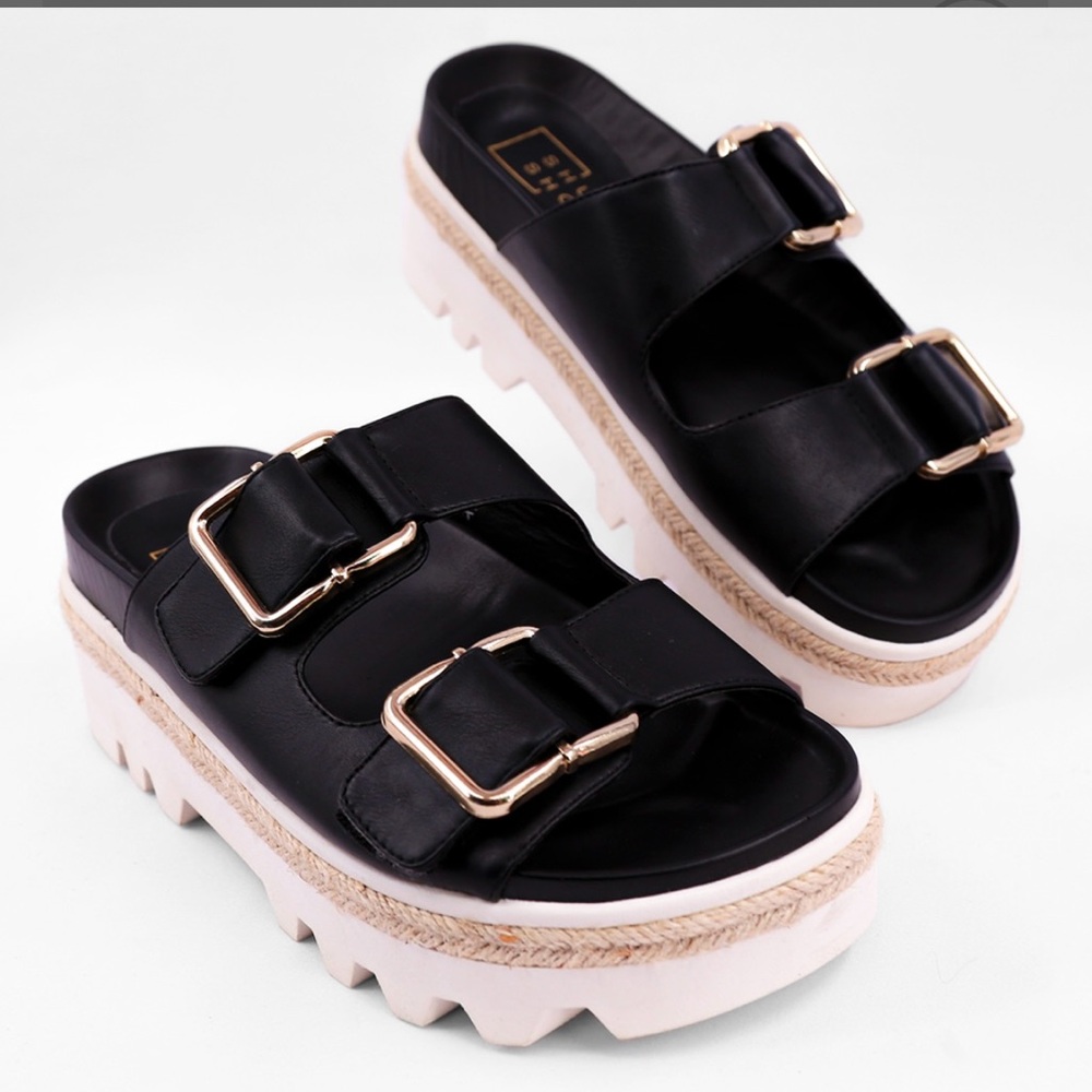 Black platform slide sandals
